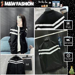 Áo khoác bomber gió nam nữ DG thêu vạch sọc trắng chữ V ngang thân phối tag logo sắt basic boy phố