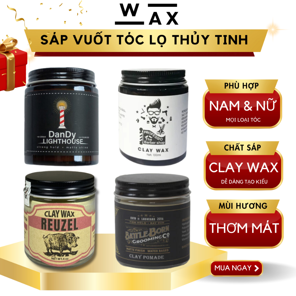 Sáp vuốt tóc nam chất CLAY WAX lọ thủy tinh tạo kiểu tóc cực đẹp siêu giữ nếp 100ml