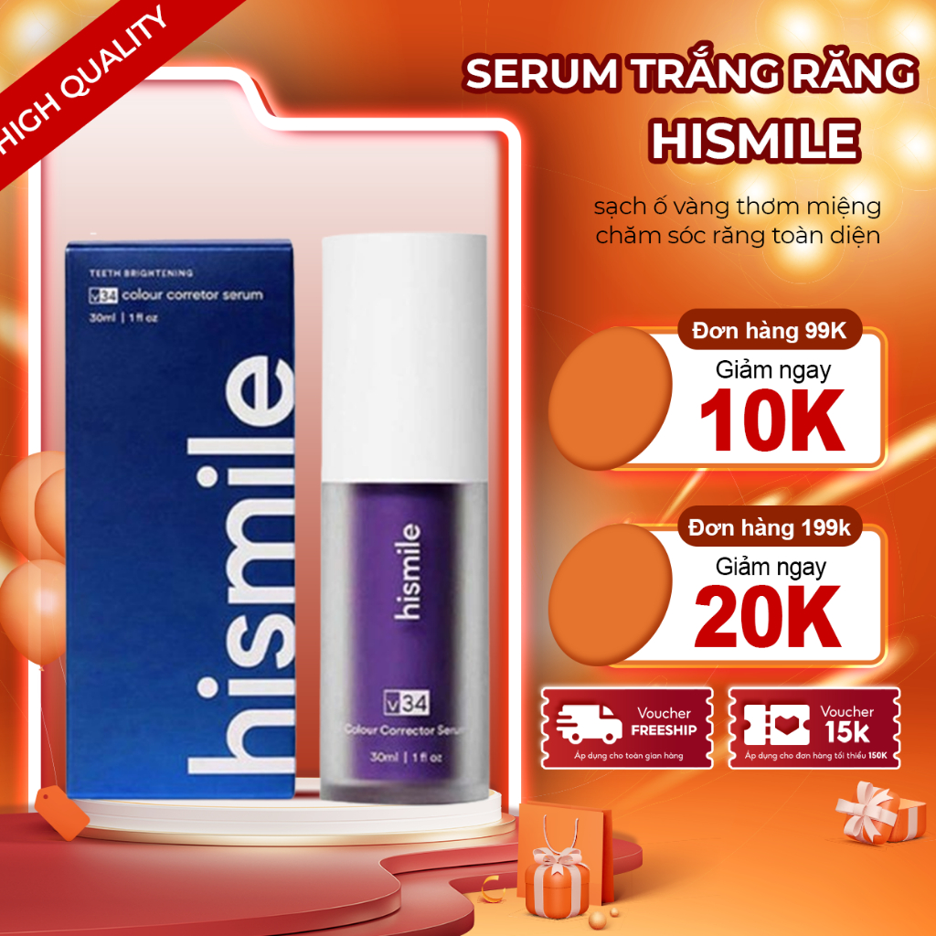 Tinh Chất Trăng Răng HISMILE V34 - HISMILE Tẩy Ố Vàng, Loại Bỏ Cao Răng, Giữ Hơi Thở Thơm Mát, Ngăn 