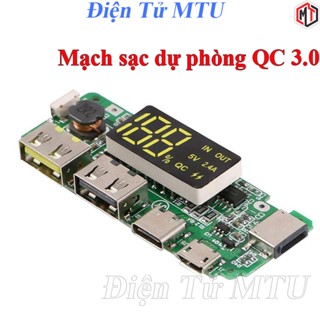 Mạch sạc dự phòng QC 3.0  - Mạch DIY chế sạc dự phòng từ pin 1S Li-ion - 18650  - Có LCD hiển thị, type-c, 5V2A