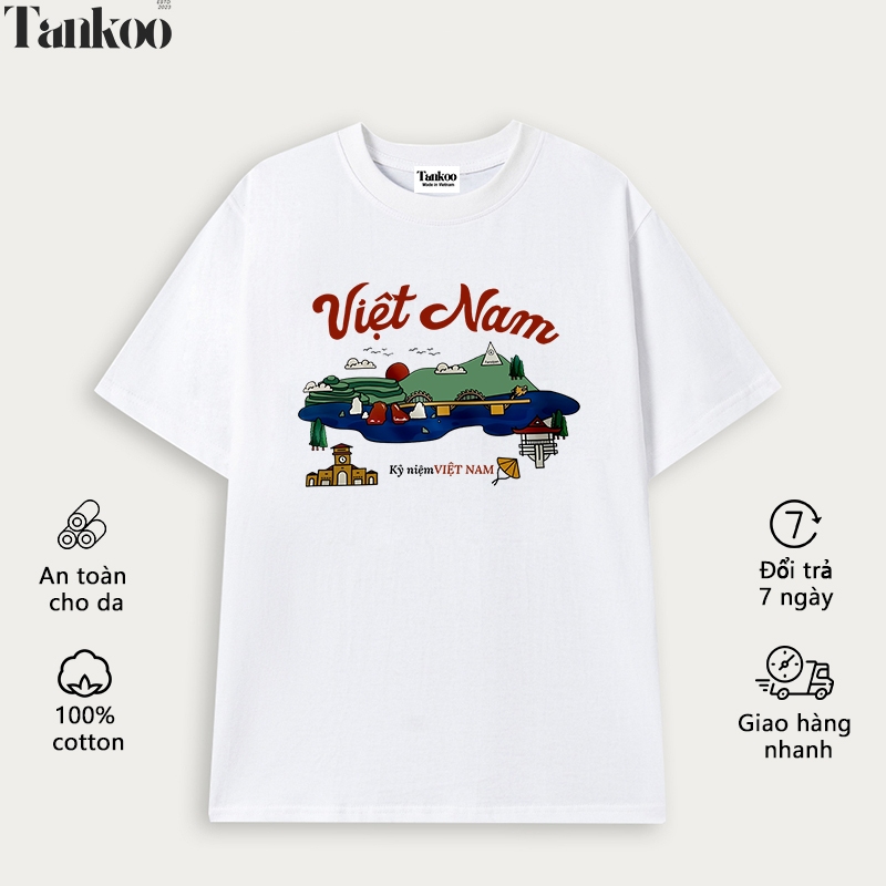 TANKOO áo thun in nam nữ chất liệu cotton cực đẹp-Áo thun Tay ngắn In Hình KÝ NIỆM VIỆT NAM DU LỊCH