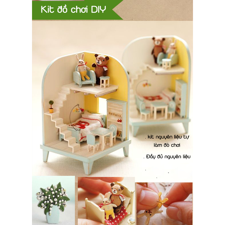 Mô hình nhà búp bê mini DOLL HOUSE lắp ghép đáng yêu- Diy làm nhà búp bê handmade- necron decor