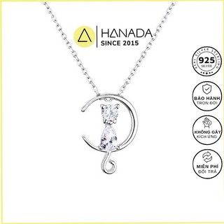  Dây Chuyền Bạc 925 Hanada Vòng Cổ Nữ Măt Trăng Mèo Đính Đá Đơn Giản 1001 H8 