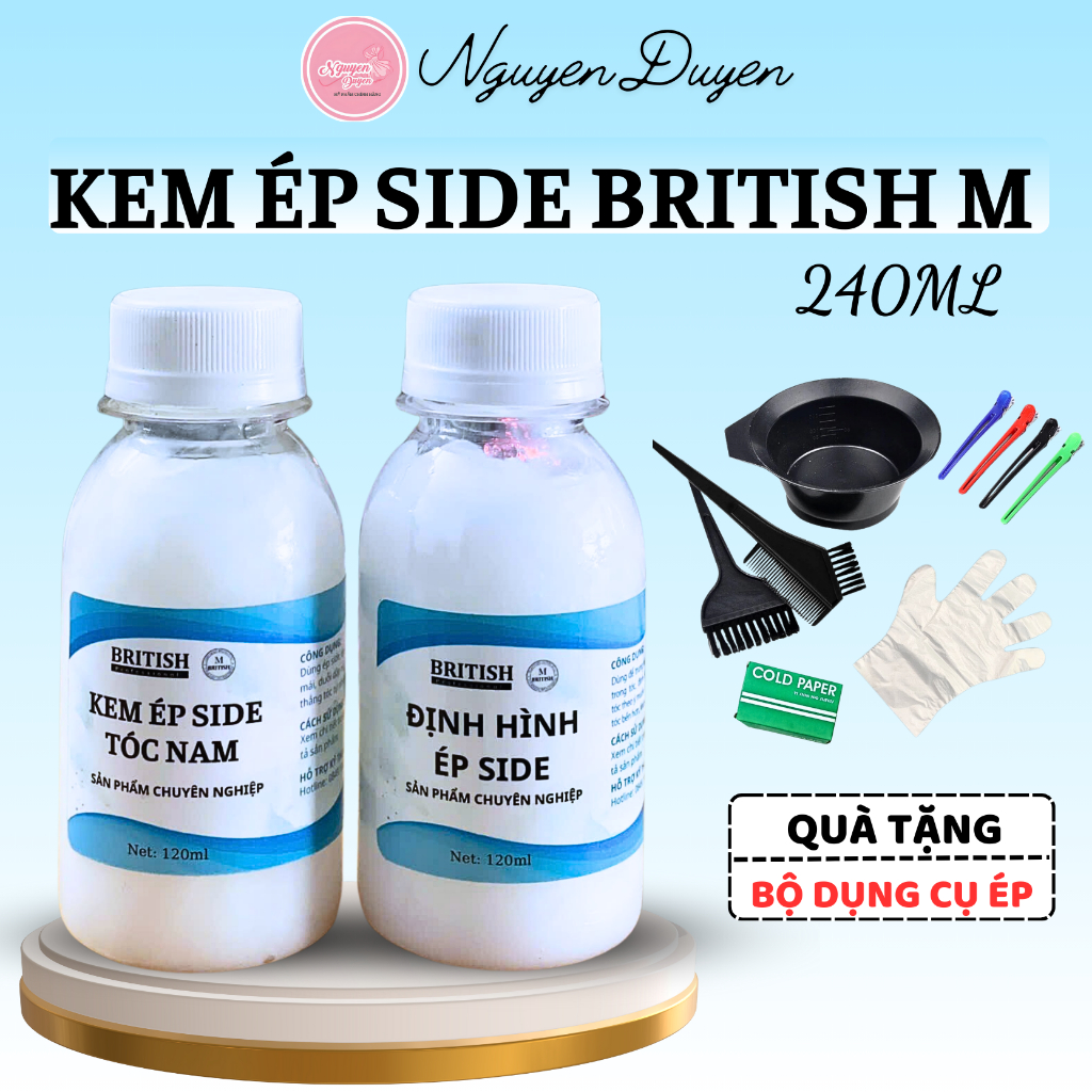 Kem ép Side tóc nam BRITISH M Men's Style Down Perm, Kem ép side chai 240ml | Nguyenduyendaily