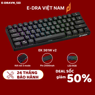 Bàn phím cơ chơi game E-DRA EK361W v2 - Black, kết nối 2 mode, layout 60% nhỏ gọn. Bảo hành 24 tháng