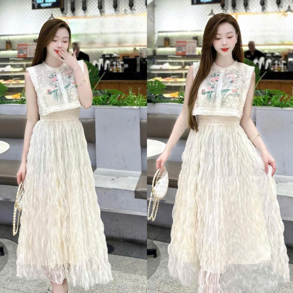 Váy ren liền chân ly dài xoè By Thư Váy H38 Nữ Women Voi Bo Chun