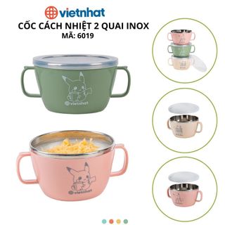 [GIASIEURE] Cốc ăn dặm có nắp, Bát inox cách nhiệt 2 quai chính hãng Việt Nhật (Mã 6019)