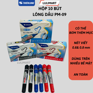 Sỉ 1 Hộp 10 Cây Bút Dạ - Bút Lông - Bút Viết Bảng- Bút Viết Bao Thiên Long, 3 Màu Đen, Xanh, Đỏ