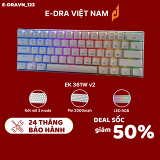 Bàn phím cơ chơi game E-DRA EK361W v2 - White, kết nối 2 mode, layout 60% nhỏ gọn. Bảo hành 24 tháng