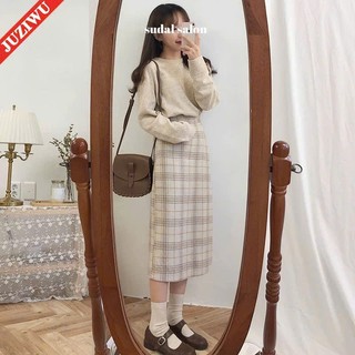 (ORDER) Chân váy kẻ dáng dài MORAN Hàn Quốc