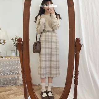 (ORDER) Chân váy kẻ dáng dài MORAN Hàn Quốc