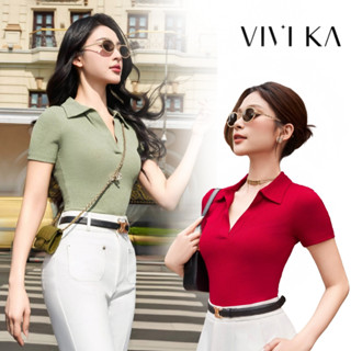 Áo thun nữ basic VIVIKA Ôm Body Tay Ngắn Cổ V Co Giãn, mix chân váy, quần dài thanh lịch VKAO00525