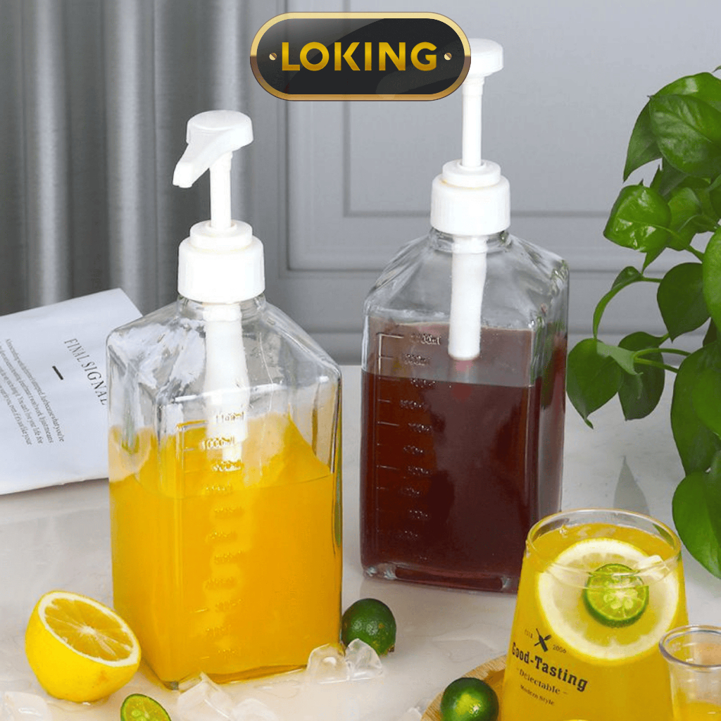 Bình bơm đường/siro thủy tinh có pump 1100ml cao cấp, loại tốt - LOKING
