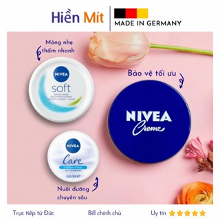 NIVEA nội địa Đức - Kem Dưỡng Ẩm Da Sáng Mịn có sẵn hộp thiếc và nhựa tuýp Creme SOFT Care xanh chính hãng thể cream