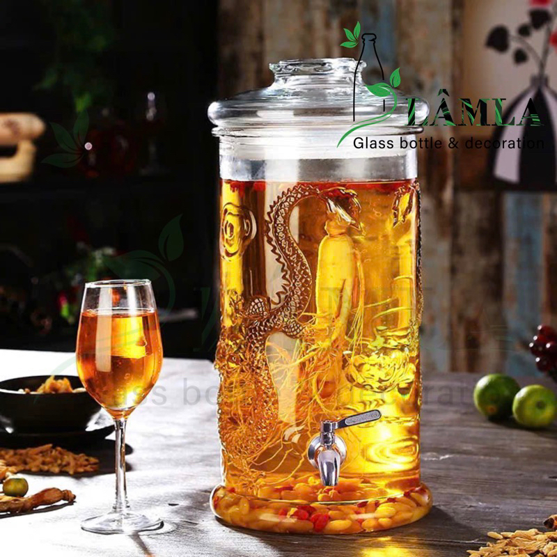 Bình Thủy tinh Bình ngâm Rượu Tròn Trụ Hình Rồng Nổi Đủ Dung Tích