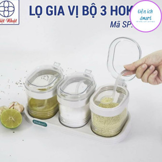 set 3 hũ đựng gia vị nhà bếp hokori nhựa trong suốt kèm muỗng, hũ gia vị nhựa 2936