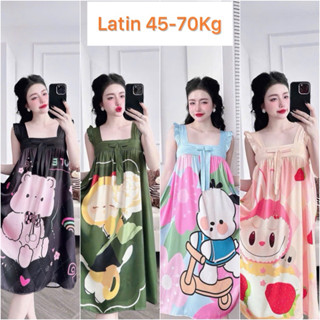 [Freesize 45-70kg] Bộ ngủ, váy ngủ latin hoạ tiết dễ thương mềm, mịn, mát