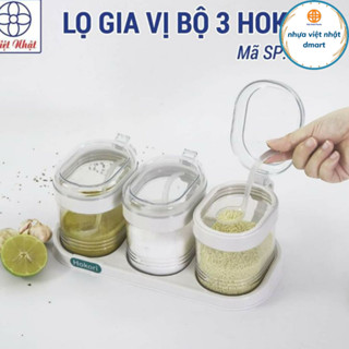 set 3 hũ đựng gia vị hokori nắp bật, hũ đựng gia vị nhựa Việt Nhật kèm muỗng 2936