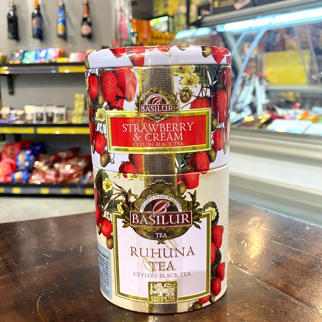 Trà đen Ceylon Basilur vị dâu kem vùng Ruhuna – 100g (hộp thiếc) chính hãng