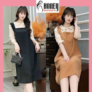 Váy Bầu Yếm Công Sở Mùa Hè Tay Lỡ Có Cổ Thiết Kế Lịch Sự Dễ Thương Đầm Bầu Đi Làm Dự Tiệc HD3609 Honey Mommy