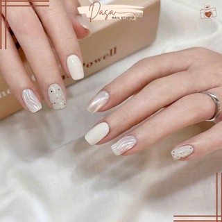 Móng tay giả NGẮN thiết kế mix màu trắng da nail box design đơn giản sang trọng TẶNG keo dán móng MT197