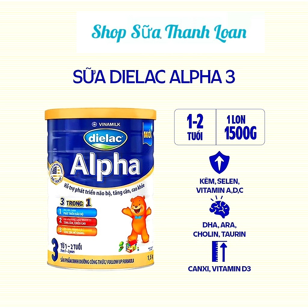 [HSD T3-2028] Sữa Bột Vinamilk Dielac Alpha 3 - Hộp Thiếc 1500g (Cho Trẻ Từ 1 - 2 Tuổi).