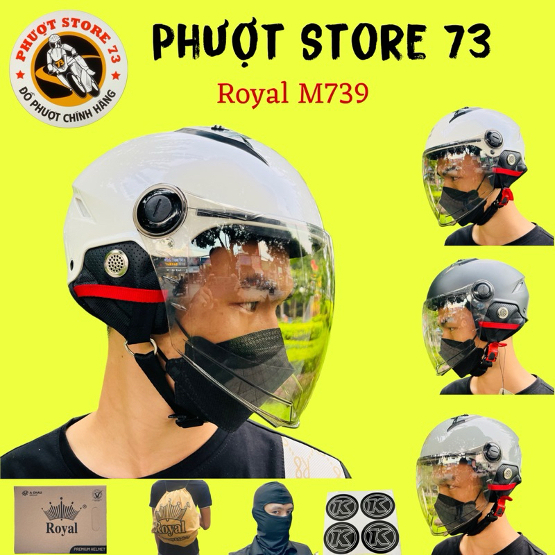Mũ Bảo Hiểm Royal 1/2 M739 Chính Hãng ( Kèm Tem K + Khăn trùm ) Bảo Hành 24 Tháng