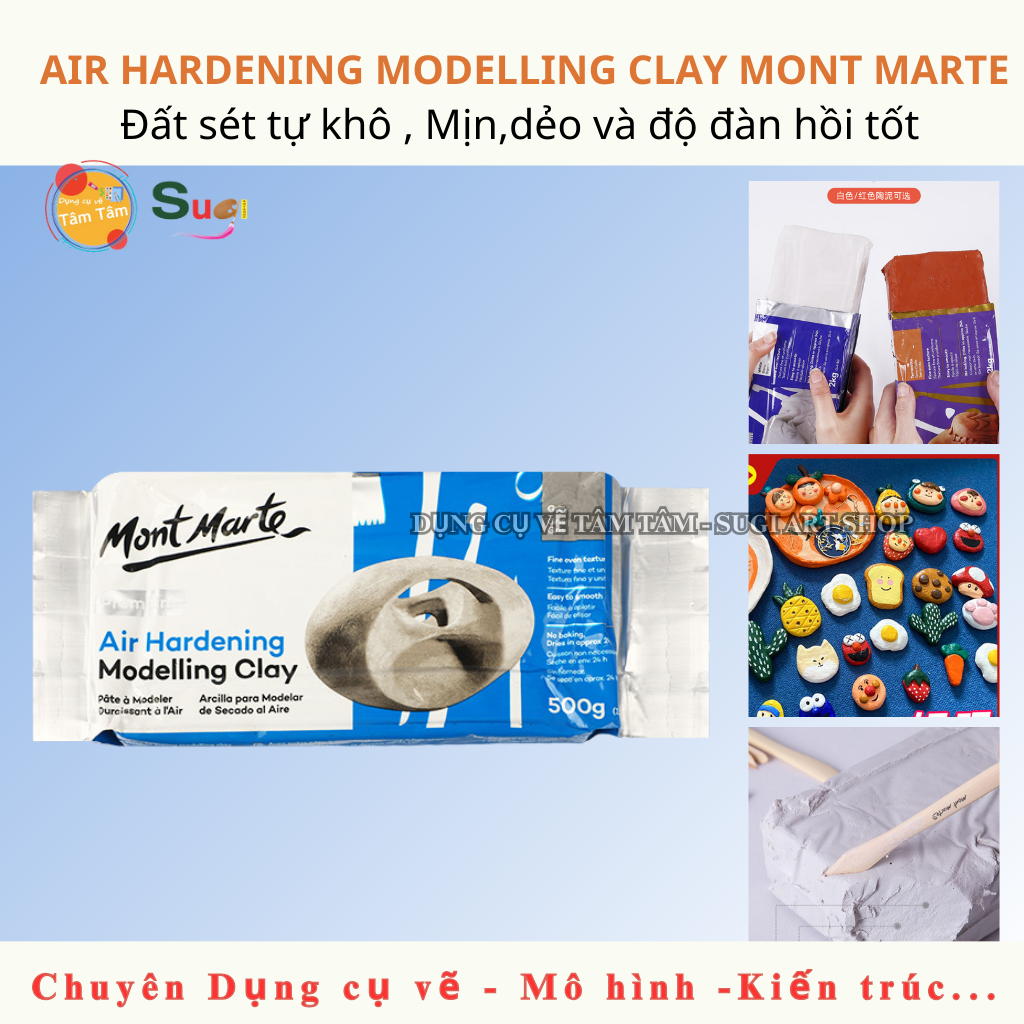 [ Sugi Art Shop ] Đất Sét Tự Khô Mont Marte Premium Grey - Air Hardening Modeling Clay Premium 500g 