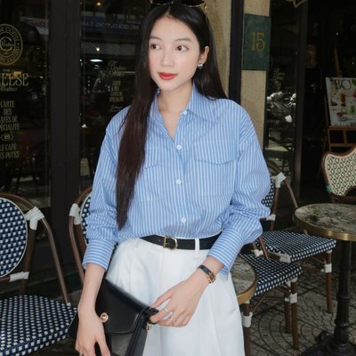 Áo sơ mi nữ GILLEE áo sơ mi kẻ sọc kiểu freesize dáng dài có túi chất vải kate Mỹ cao cấp FAS336