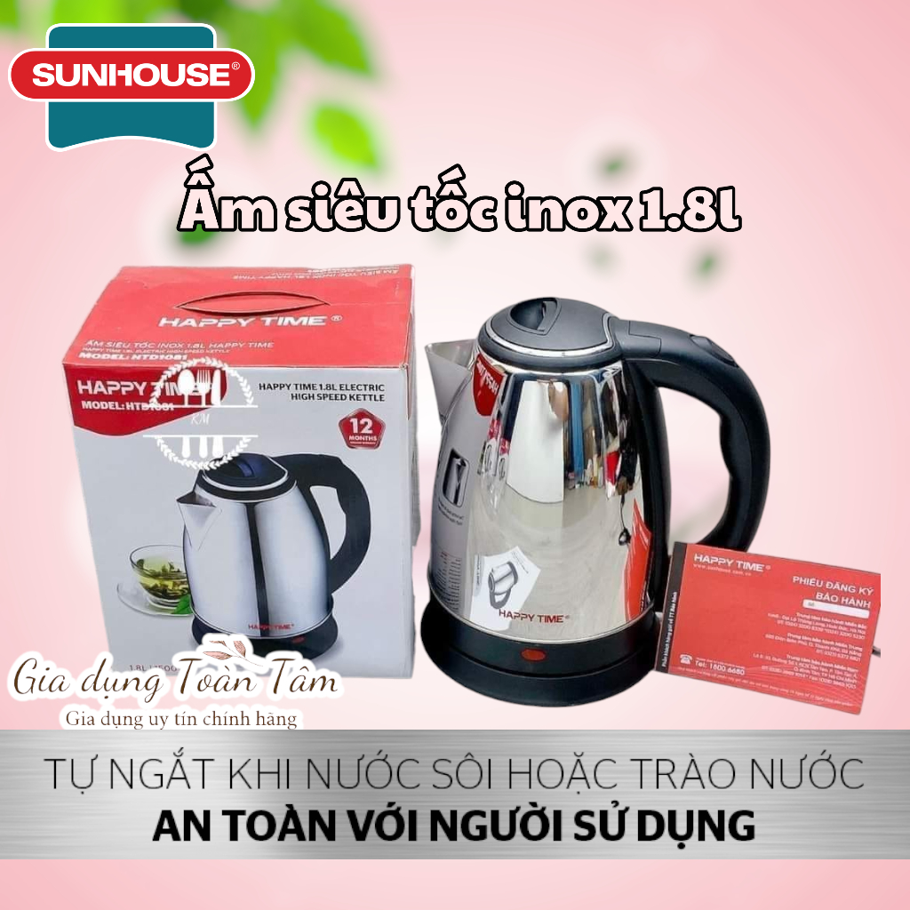 ẤM SIÊU TỐC INOX SUNHOUSE - HAPPY TIME 1.8 lít/lit/L