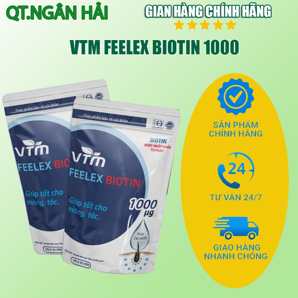 Viên uống VTM Feelex Biotin hỗ trợ mọc tóc, cho mái tóc chắc khoẻ - Gói 30 viên (30 Ngày)