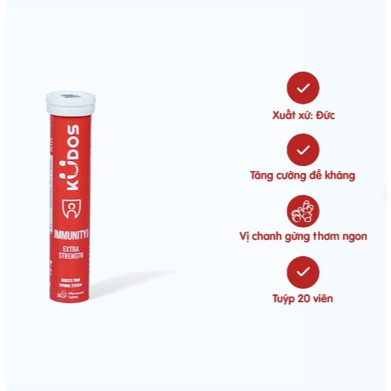 Viên sủi KUDOS Immunity - Extra Strength hỗ trợ tăng cường sức khỏe (Túyp 20 viên)