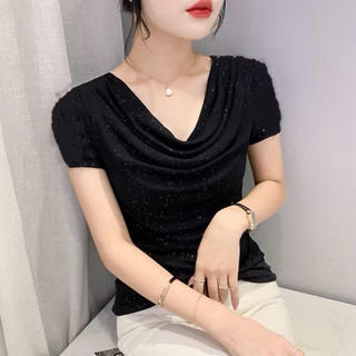  Áo thun nhũ cổ đổ tay cộc 