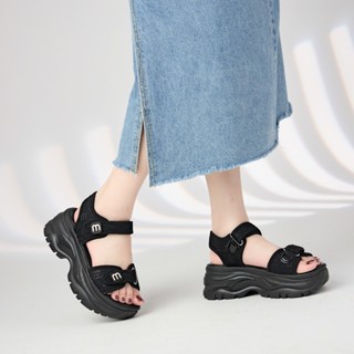 Giày Sandal Nữ MWC E117 - Sandal Nữ Quai Ngang Phối Khoá Dán Bề Mặt Vải Cói Cao Cấp
