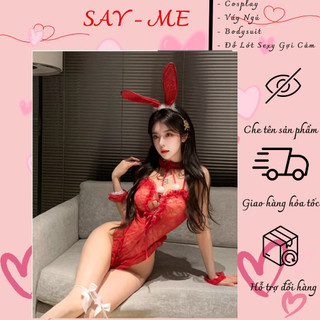 Tặng Kèm Tai Thỏ - Bộ Đồ Ngủ Cosplay Sexy Thỏ Hồng, Bodysuit Thỏ Dễ Thương, Bộ Đồ Ngủ Liền Thân Cosplay Hoá Trang C073