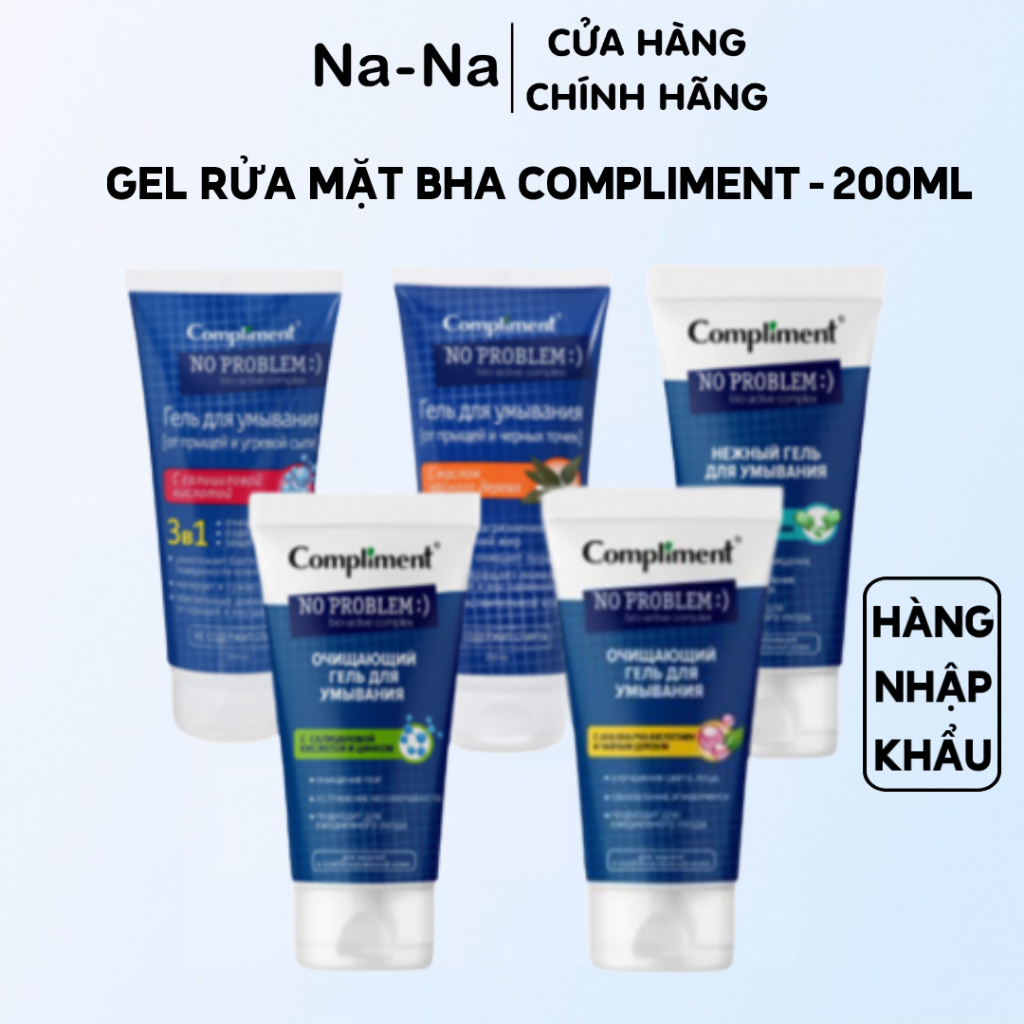 Gel Rửa Mặt Compliment No Problem Không Làm Khô Da Giảm Viêm, Mụn, Sản Phẩm Cho Da Dầu, Nhạy Cảm Hàng Nội Địa Nga 200Ml