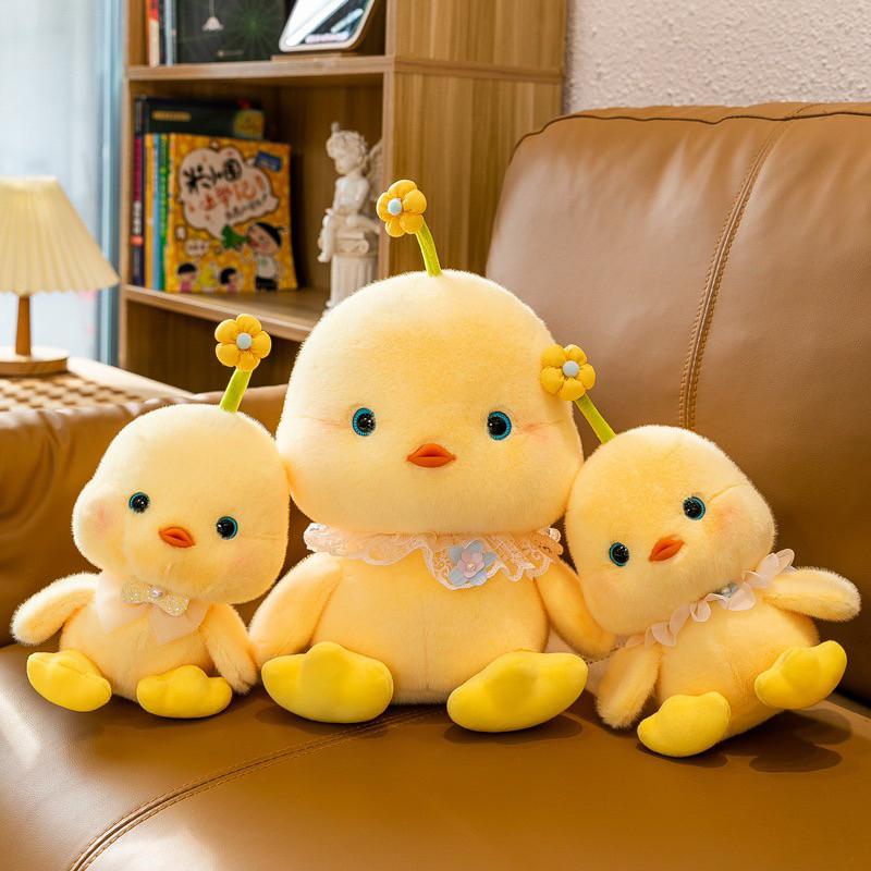 (Hàng Có Sẵn) Gấu bông gà con có hoa trên đầu dễ thương, gà con vàng thú nhồi bông