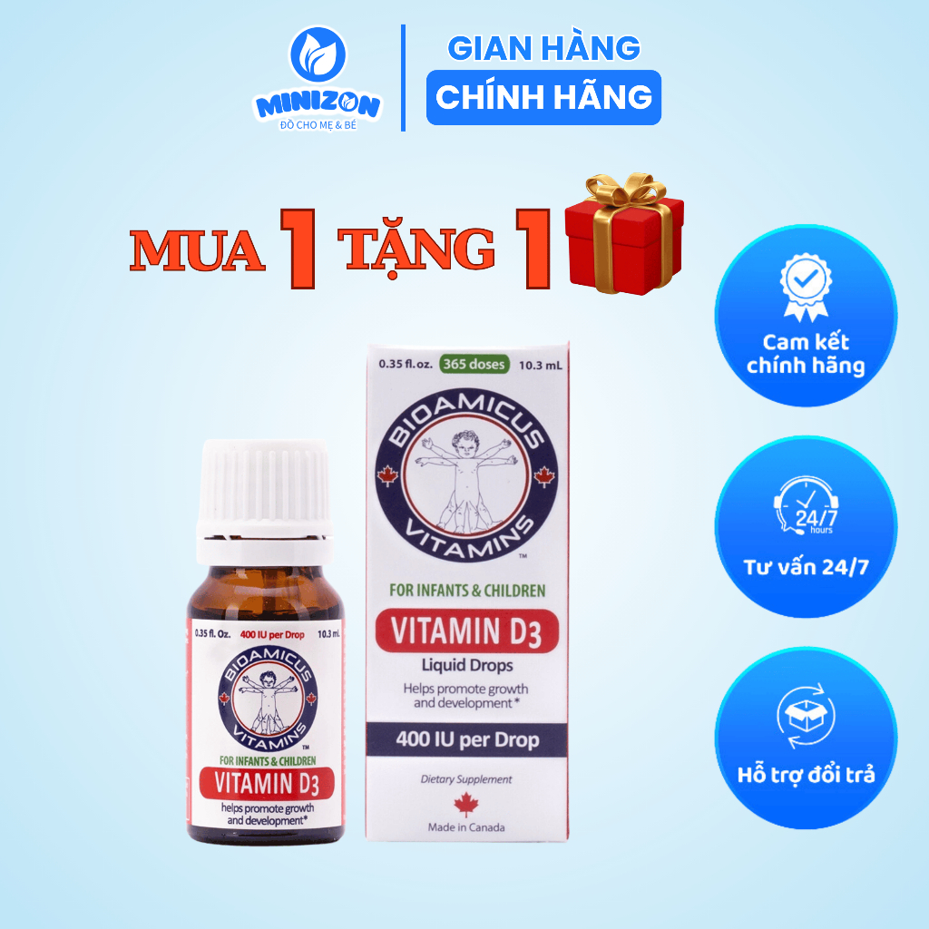 Vitamin D3 Thuần Bioamicus - Bổ Sung Vitamin D3 Giúp Phát Triển Xương, Răng Ở Trẻ 10,3ML