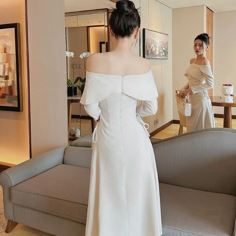 Váy Thiết Kế BIGSIZE, Đầm Nữ Dáng Dài Trễ Vai Nhún Eo Chống Nhăn Tôn Dáng Shi Shang | BigBuy360 - bigbuy360.vn