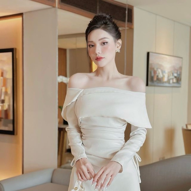 Váy Thiết Kế BIGSIZE, Đầm Nữ Dáng Dài Trễ Vai Nhún Eo Chống Nhăn Tôn Dáng Shi Shang | BigBuy360 - bigbuy360.vn
