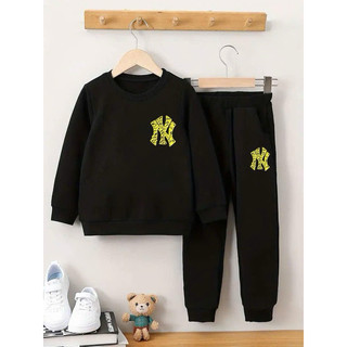 Set bộ nỉ M.L.B. Hồng/ghi/đen logo vàng cho bé trai bé gái