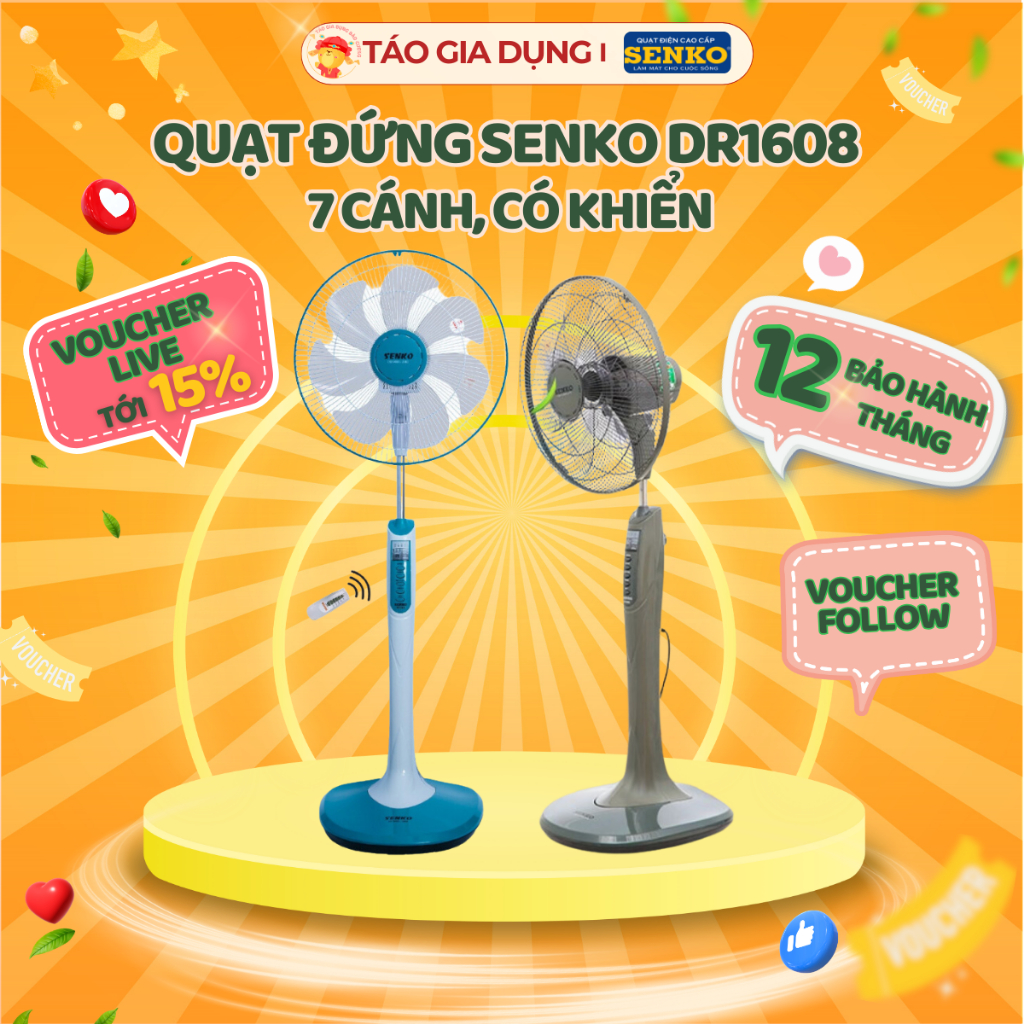 Quạt đứng có khiển Senko DR1608 - 65W, 7 cánh tạo ra gió đầy, mạnh mẽ, điều khiển từ xa tiện lợi