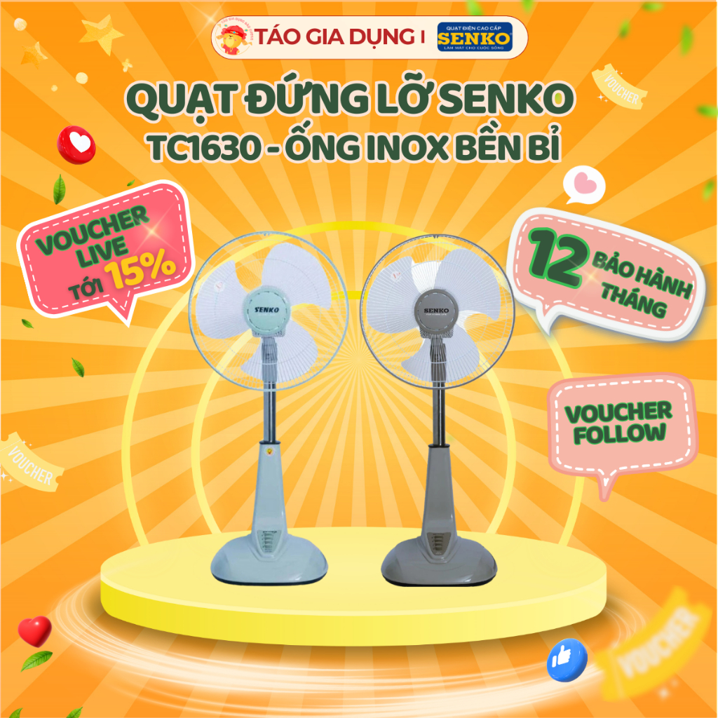 Quạt lỡ Senko LS103/LS1630 - ống inox, 3 cánh êm ái, sải cánh rộng giúp cho ra làn gió êm, mạnh