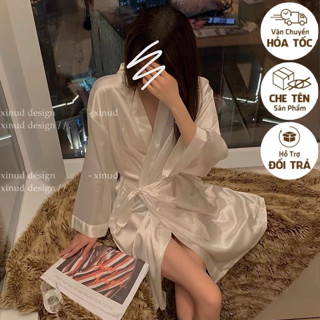 [Hỏa Tốc] [KELLYWANG] SX877 - Áo choàng ngủ nữ vải lụa màu trơn, Áo khoác ngủ kimono  kèm thắt lưng