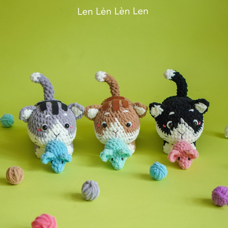 Set móc len cho người mới học móc: Mèo đuổi chuột [Len Lẻn Lèn Len]