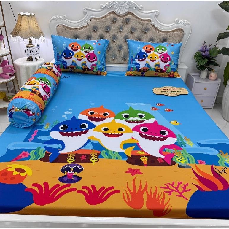 Bộ Ga Gối Thun Lạnh HYCO 5D Baby Shark - Áo Ôm Khóa Kéo, Co Dãn, Bắt Mắt Đáng Yêu