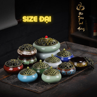 [ Kho Sỉ ] Lư Đốt Nhang Khoanh Trầm Hương , Xông Nụ Trầm Bằng Gốm Sứ Cao Cấp Hoa Văn Tinh Xảo