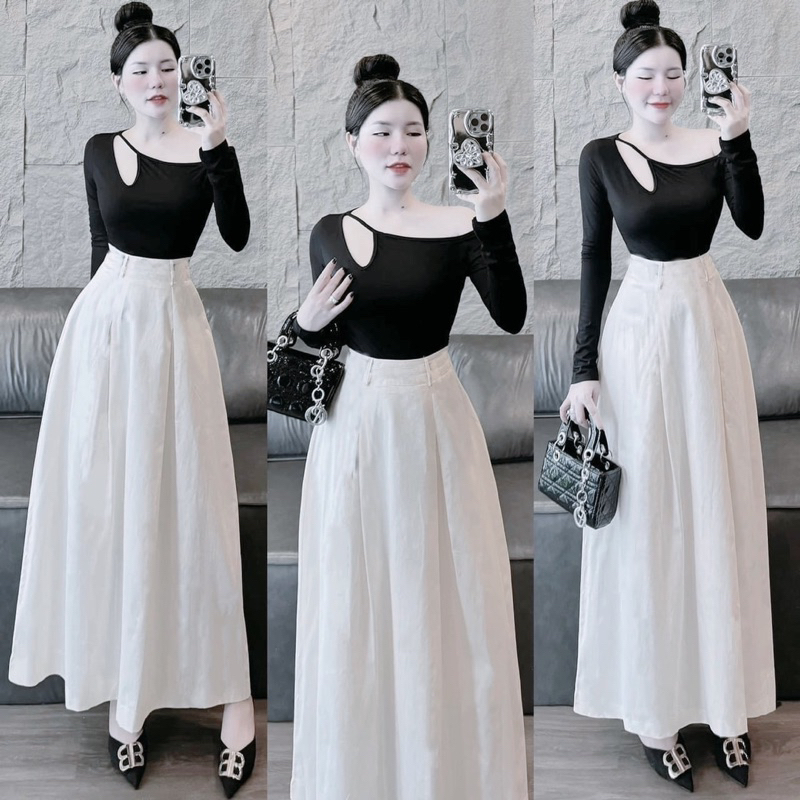 [Bigsize 60-90kg] SET ÁO KHOÉT VAI + CHÂN VÁY DÀI 60-90kg By Linh Nguyễn