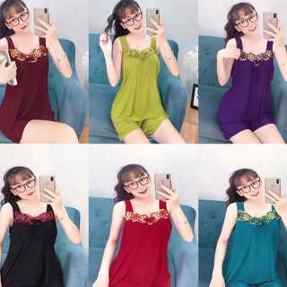   Được chọn màu  ĐỒ BỘ NGỦ ĐÙI THUN LẠNH Siêu Mát dây bản PHỐI REN SEXY Đủ Size 45 - 75 kg TÙY CHIỀU CAO - D4 