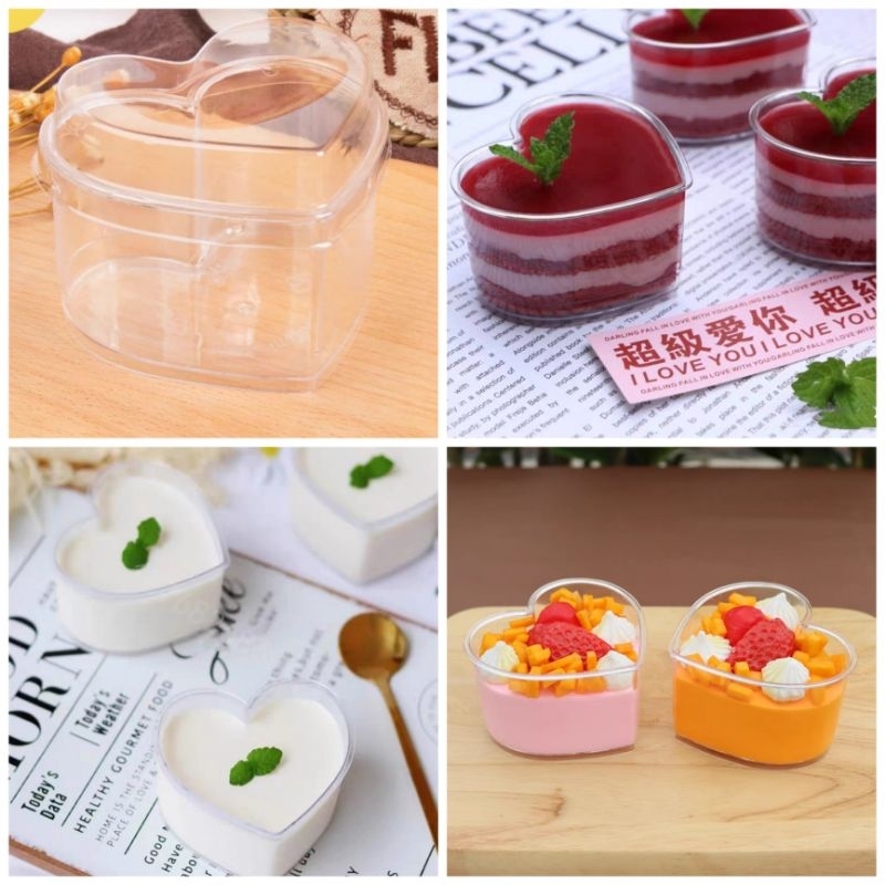 Ly tim, Ly nhựa đựng bánh mousse hình tim, ly đựng bánh panna cotta hình tim + kèm nắp